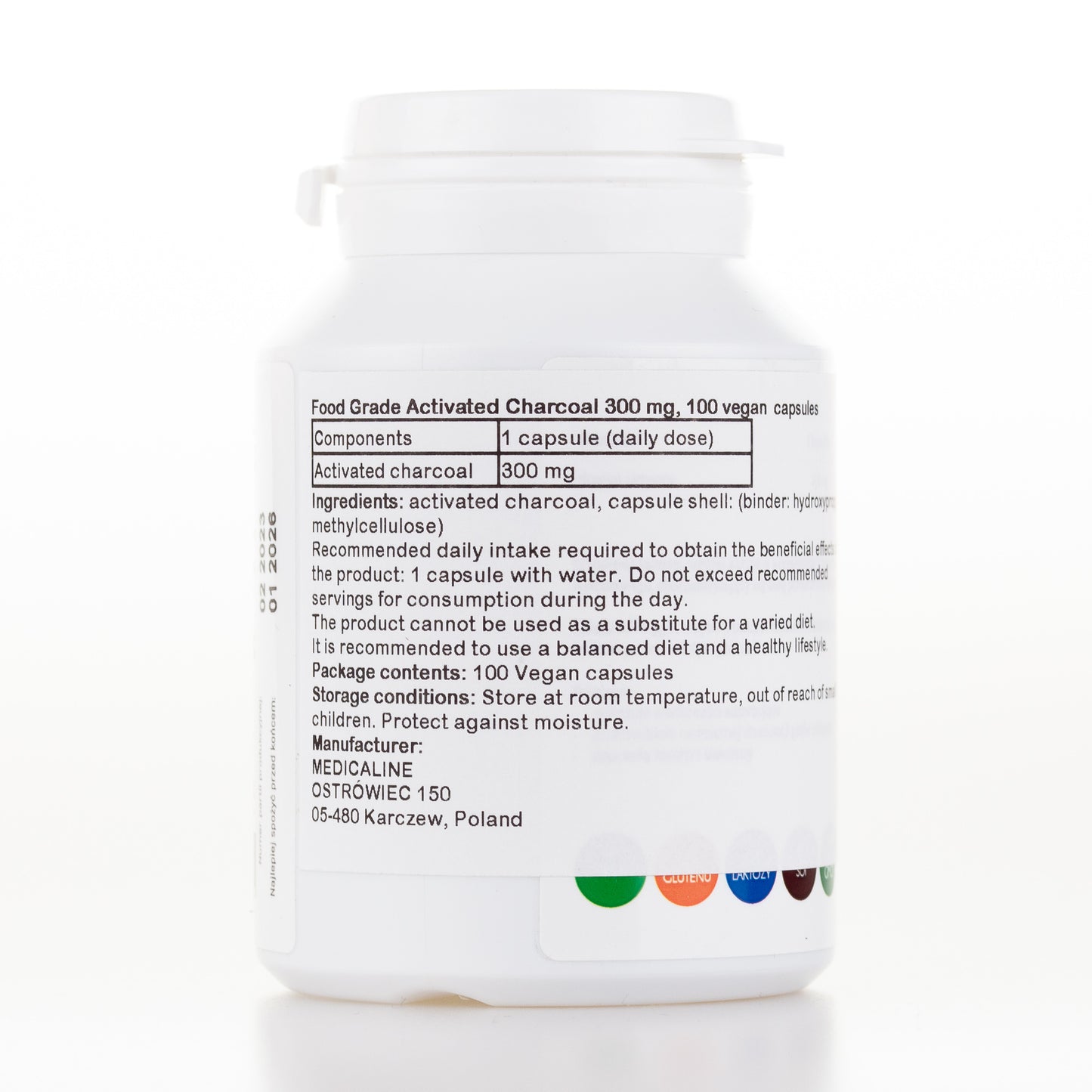 Aliness Węgiel aktywny z kokosa Food Grade 300 mg, 100 kapsułek vege