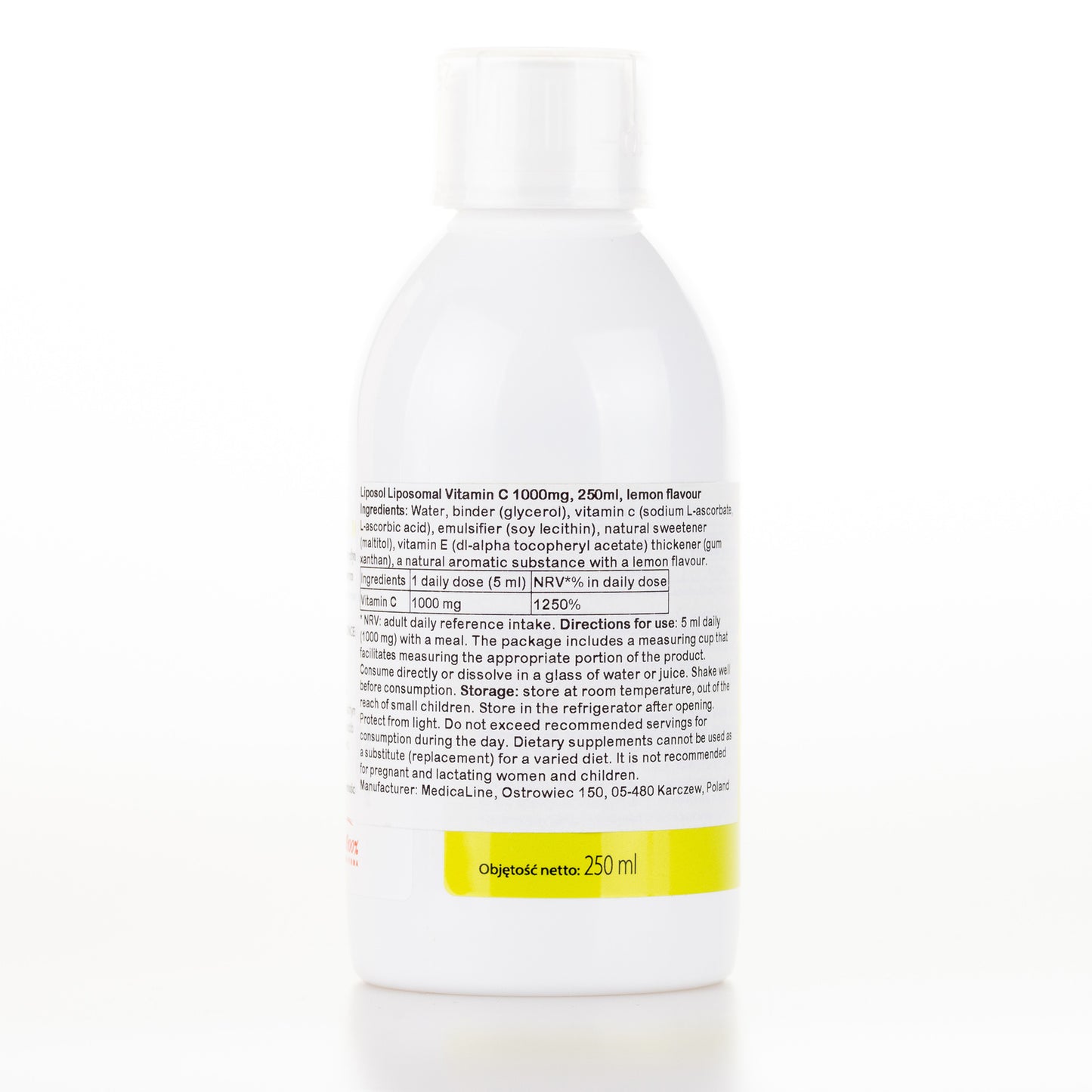 Liposol, Liposomal Vitamin C 1000mg, 250ml, lemon flavour, Liposol, Aliness