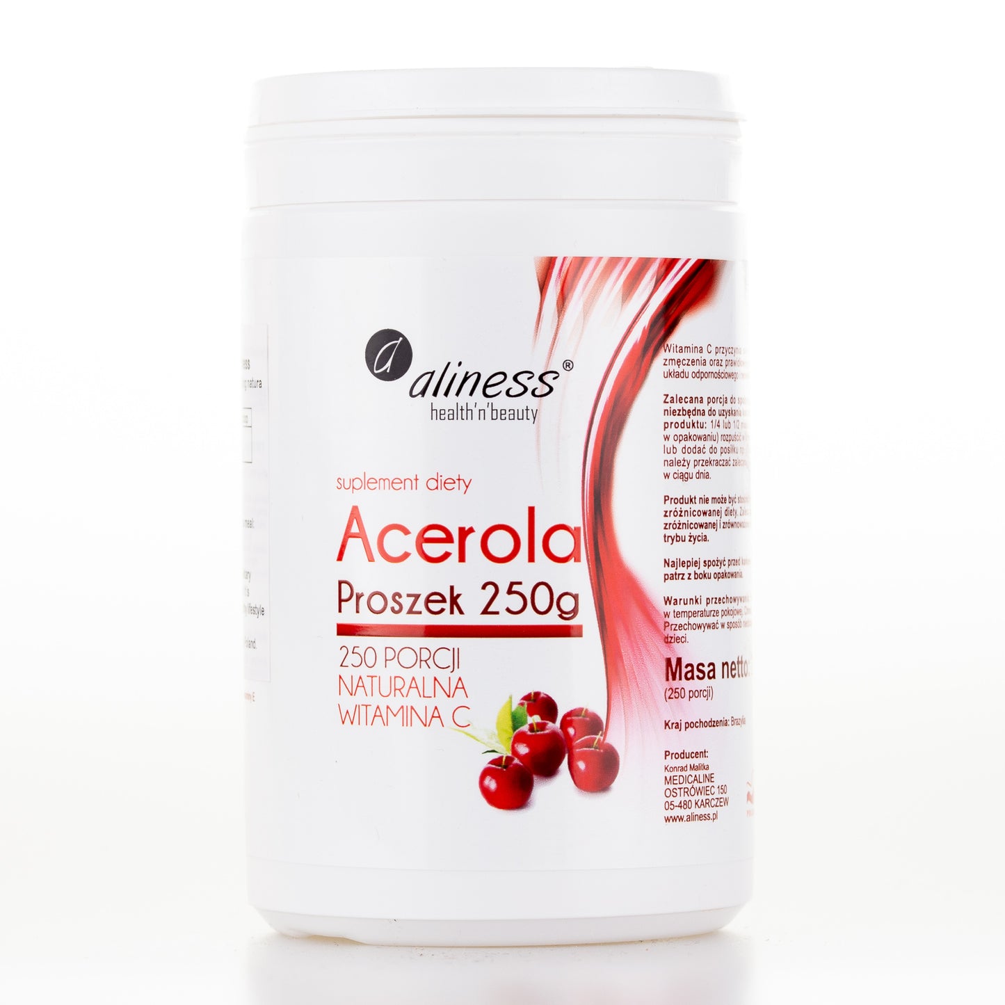 Aliness Acerola proszek 250g, naturalna witamina C. 