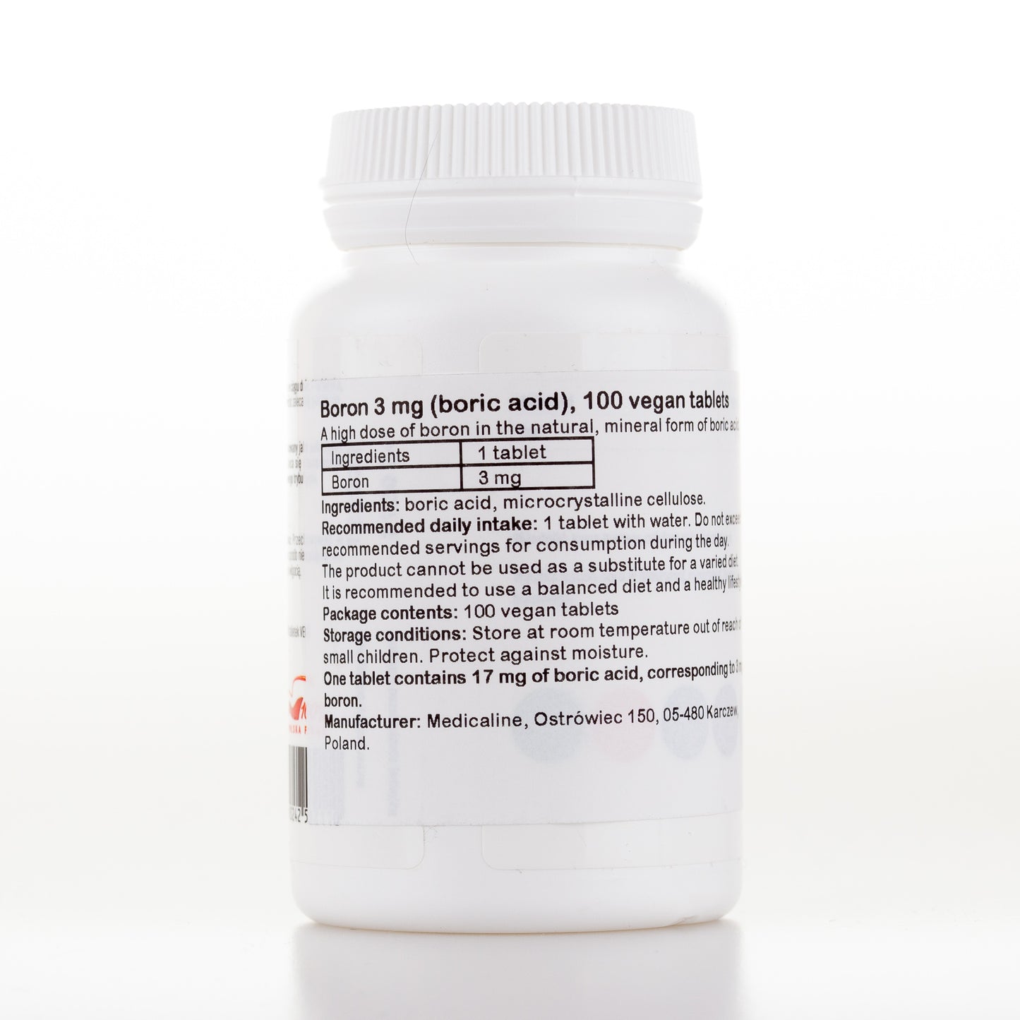 Boron 3 mg (boric acid), 100 vegan tablets