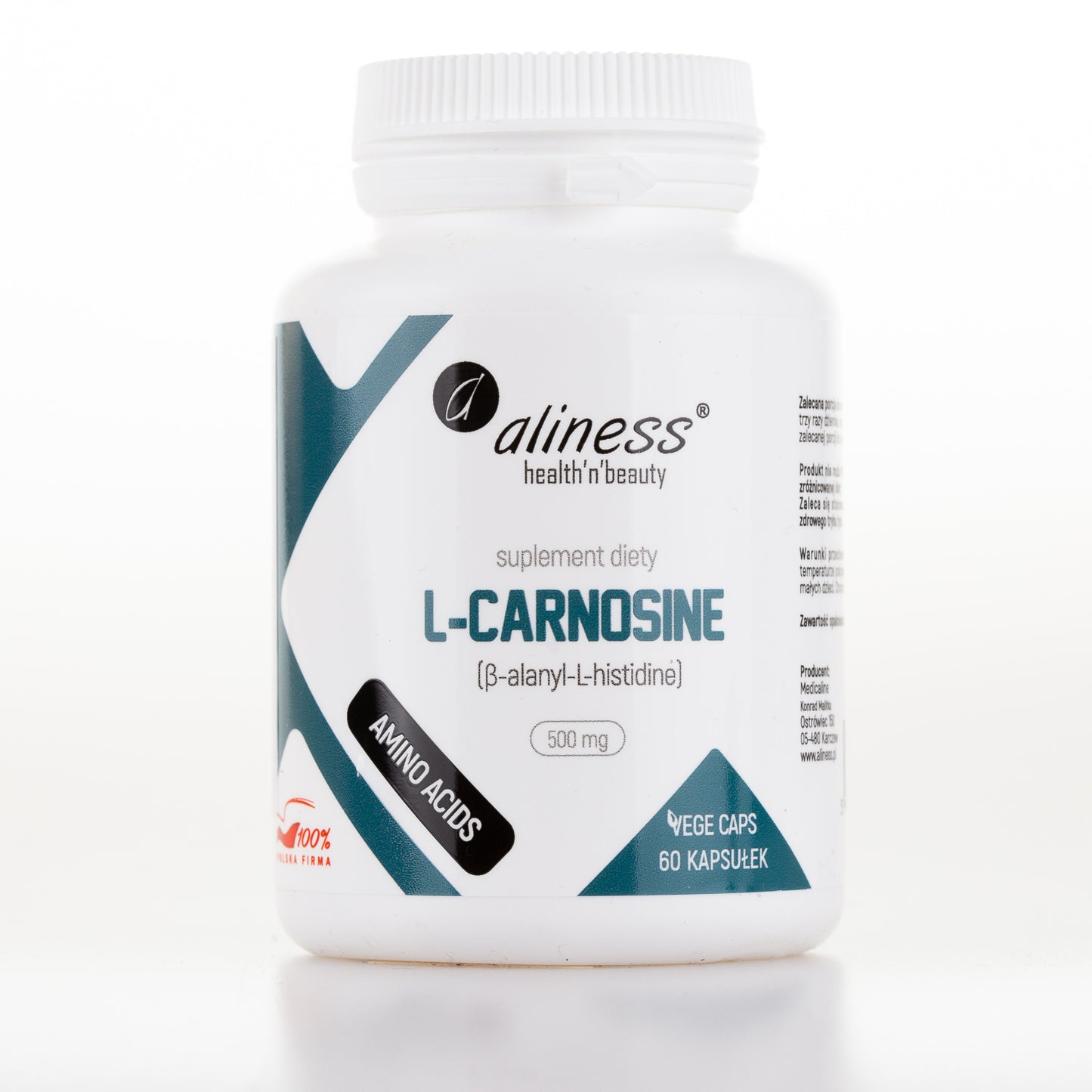 Aliness L-Carnosine 500 mg, 60 kapsułek wegańskich
