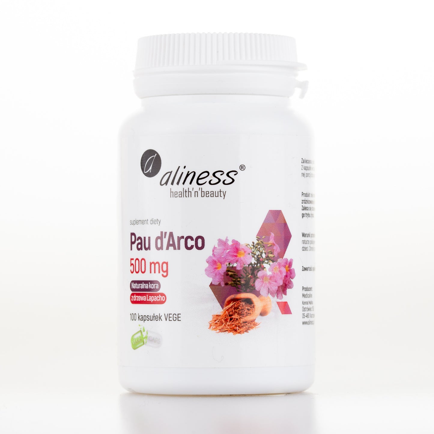 Aliness Pau d'Arco (proszek z kory Lapacho) 500mg, 100 kapsułek wegańskich