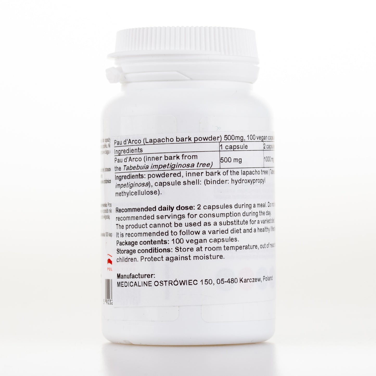 Aliness Pau d'Arco (proszek z kory Lapacho) 500mg, 100 kapsułek wegańskich