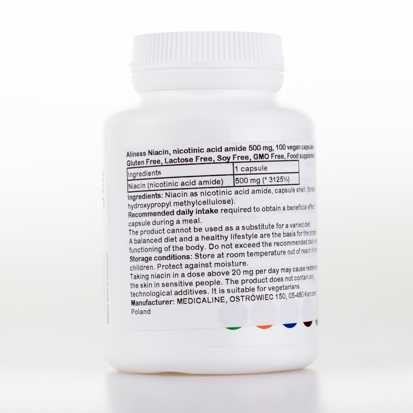Niacin, nicotinic acid amide 500 mg, 100 vegan capsules