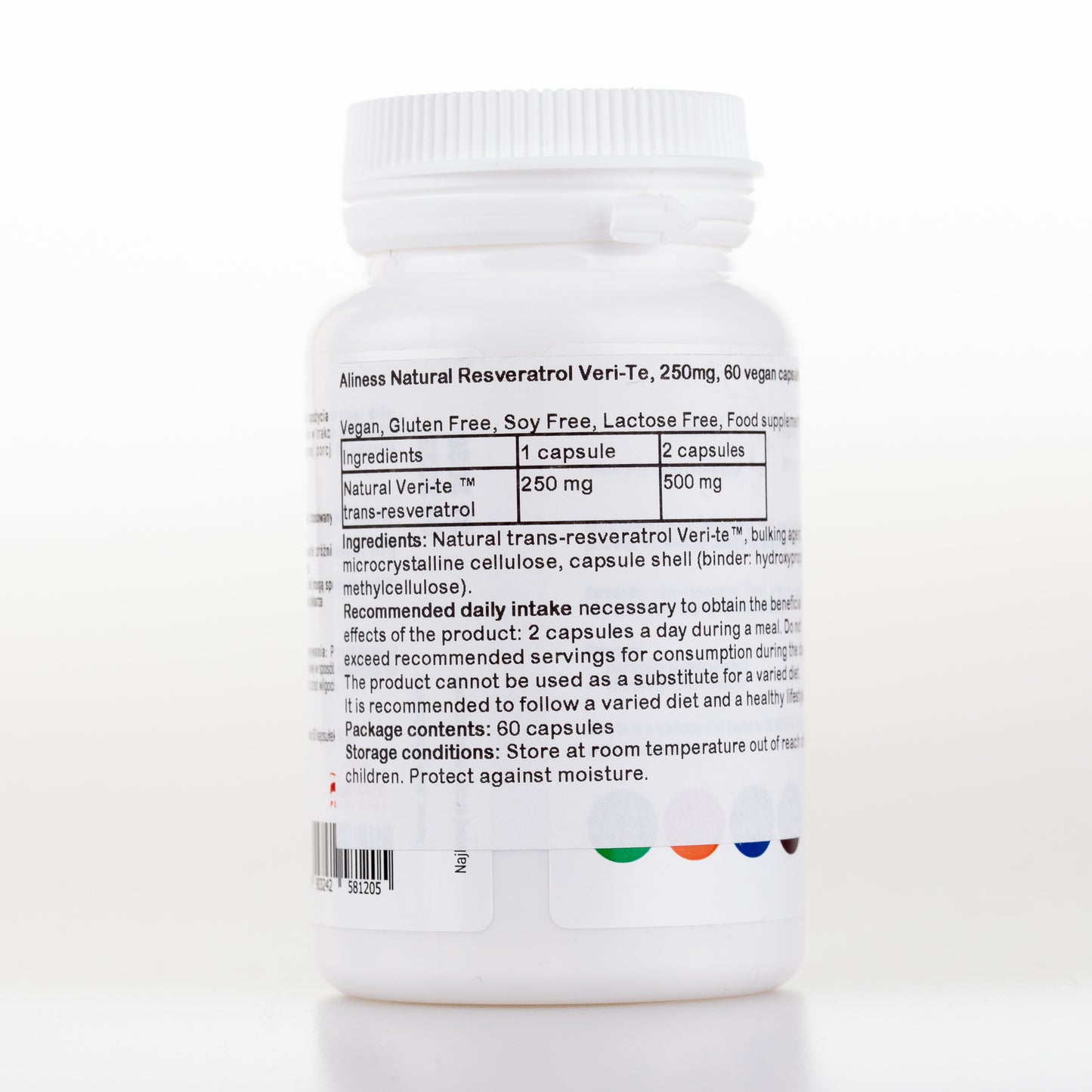 Natural Resveratrol Veri-Te, 250mg, 60 vegan capsules