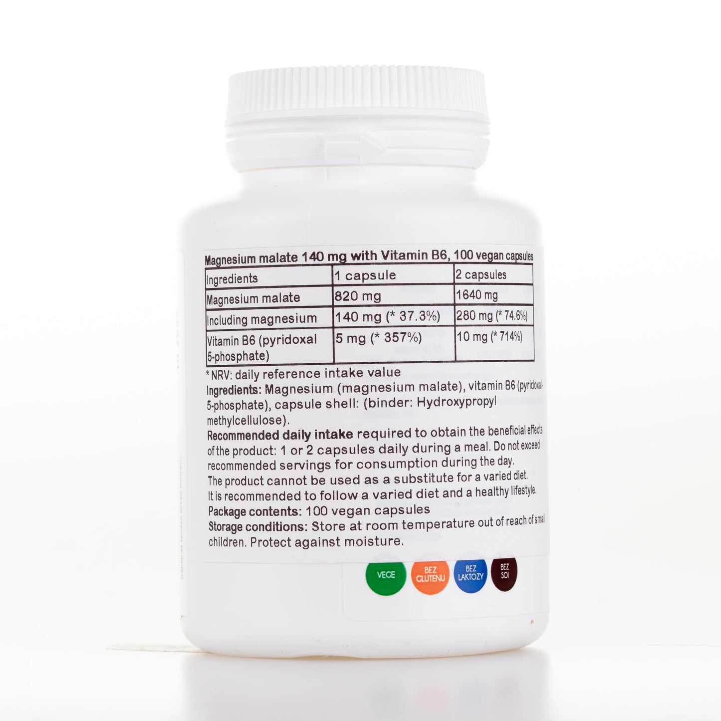Magnesium malate with Vitamin B6, 100 vegan capsules