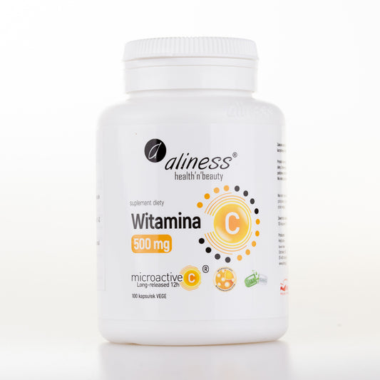 Aliness Witamina C 500 mg, microactive 12h, 100 kapsułek vege