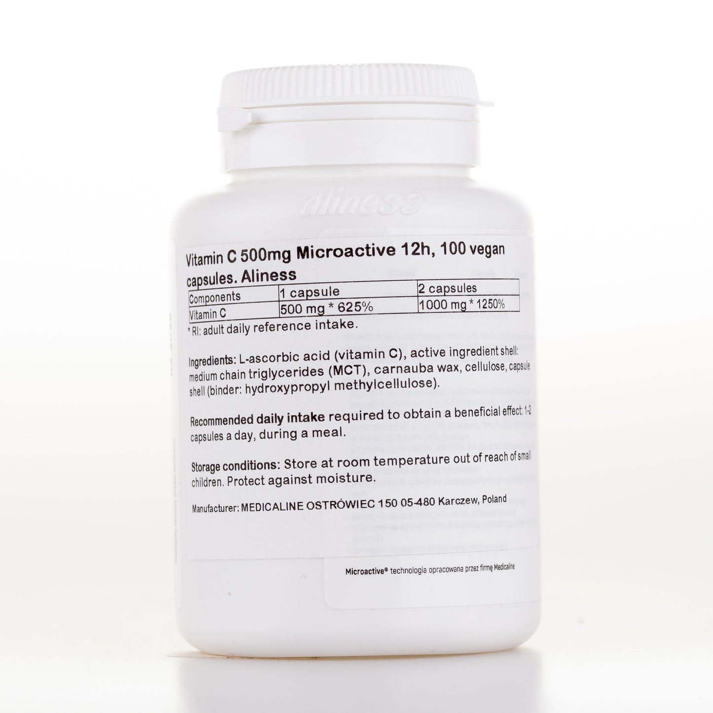 Vitamin C 500mg Microactive 12h, 100 vegan capsules