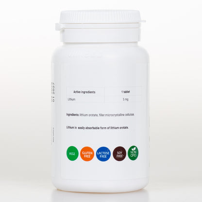 Lithium Orotate 5mg, 100 vegan tablets