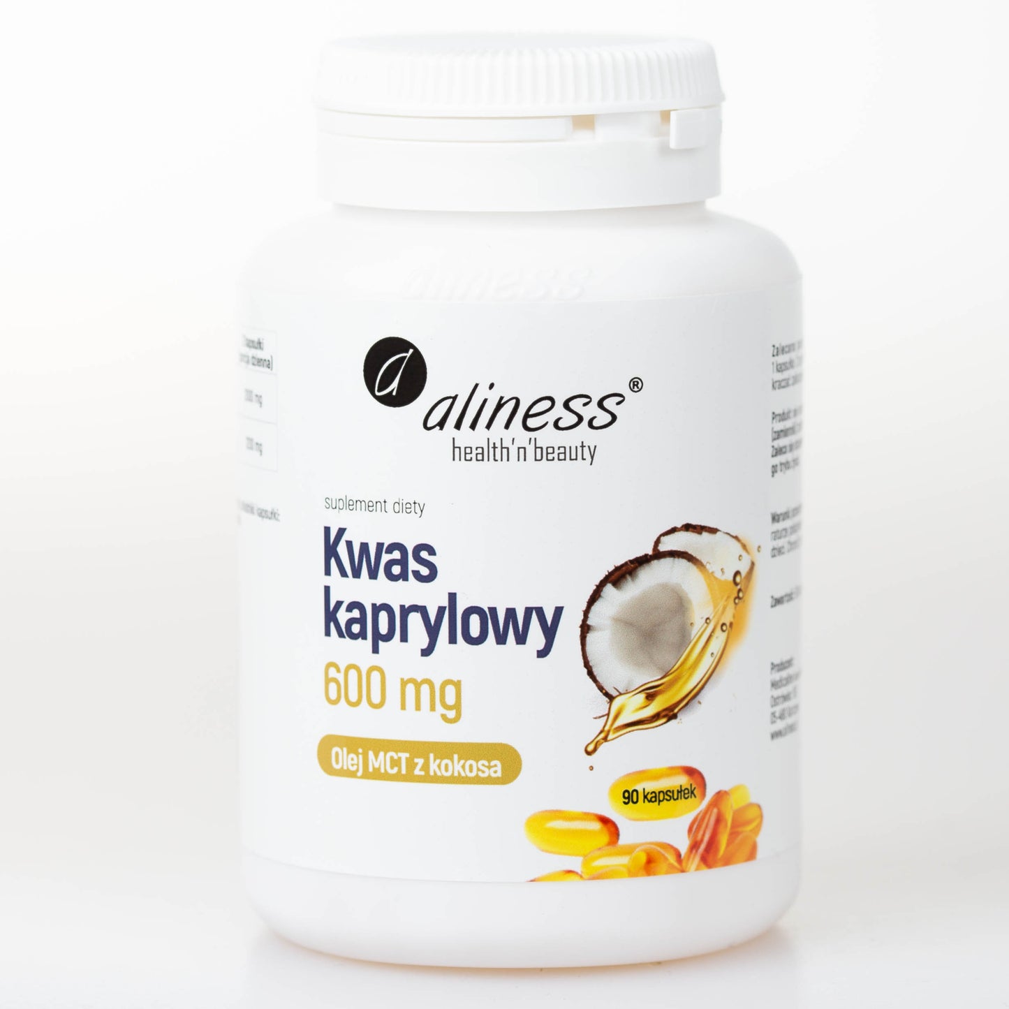 Kwas kaprylowy, olej kokosowy MCT, (60% C8) 600 mg, Keto Friendly, 90 kapsułek