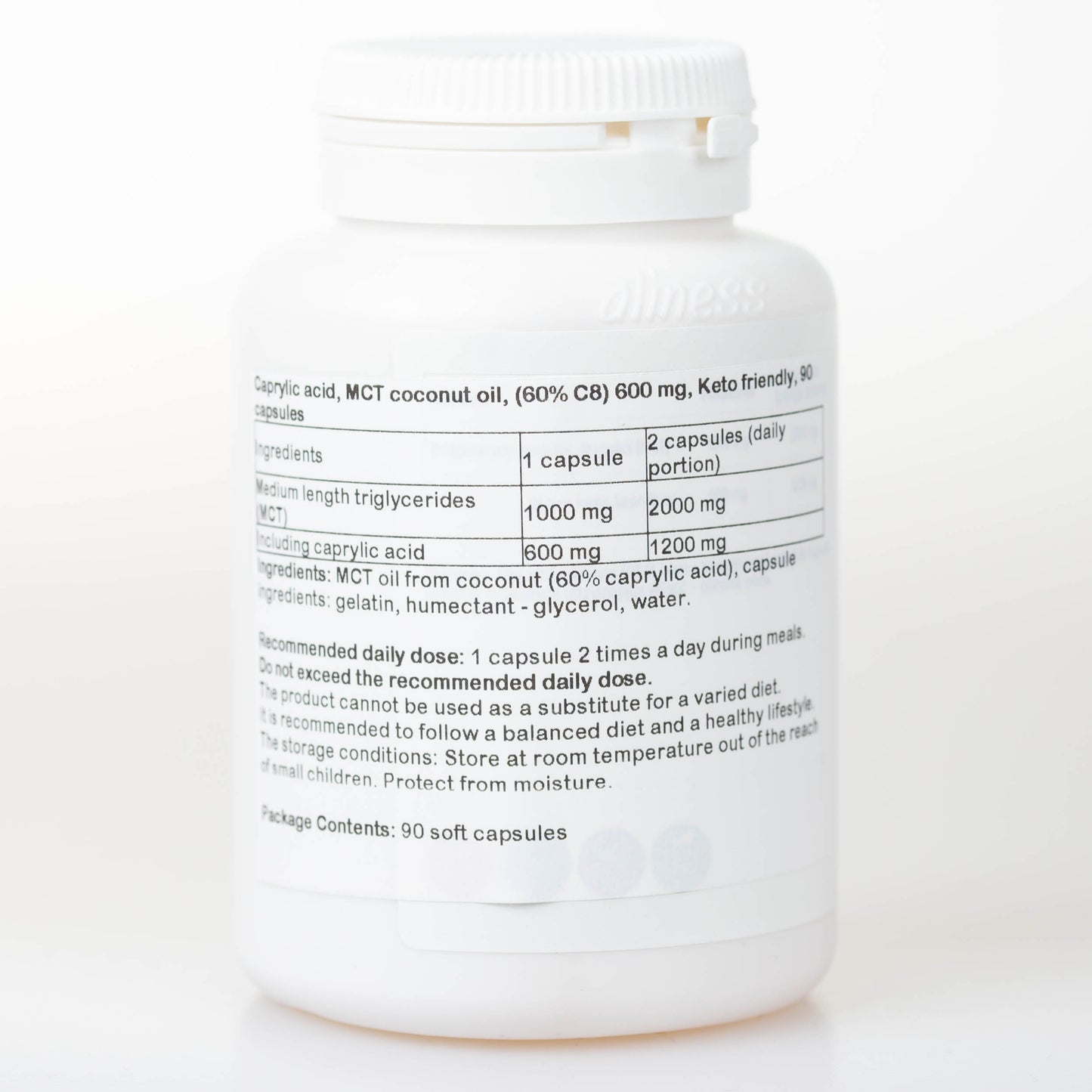 Kwas kaprylowy, olej kokosowy MCT, (60% C8) 600 mg, Keto Friendly, 90 kapsułek