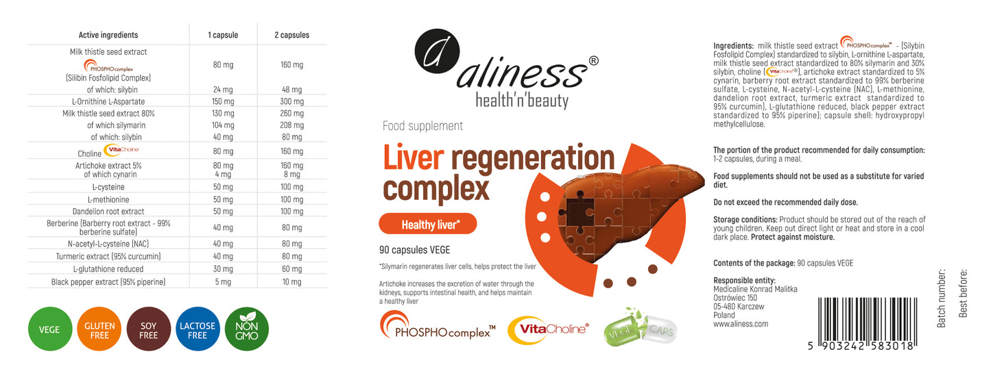 Aliness Kompleks Regeneracji Wątroby Liver Regeneration Complex, 90 kapsułek wegańskich
