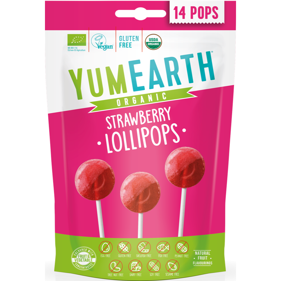 YumEarth Organic Strawberry Lollipops, Eco pops for toddlers, 14 pack