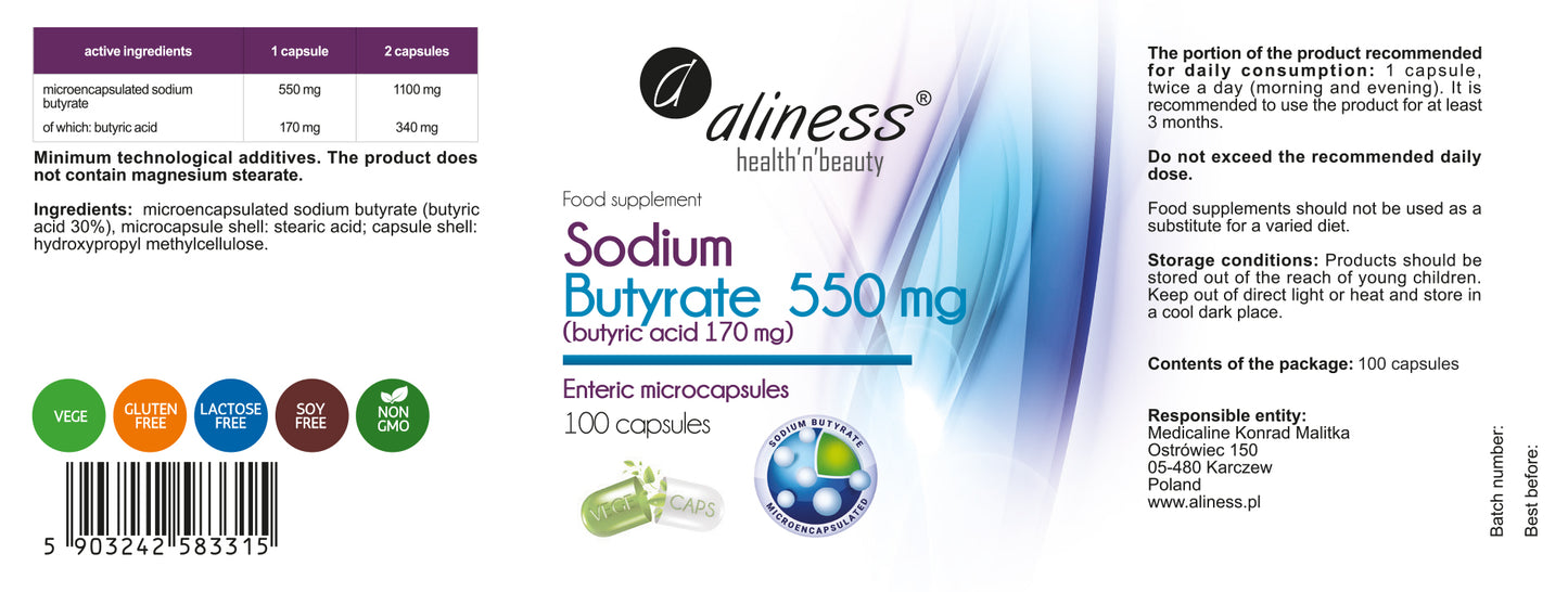 100 capsules of Sodium Butyrate Supplement, IBS Benefits and Symptoms Relief, Leaky Gut Prevention