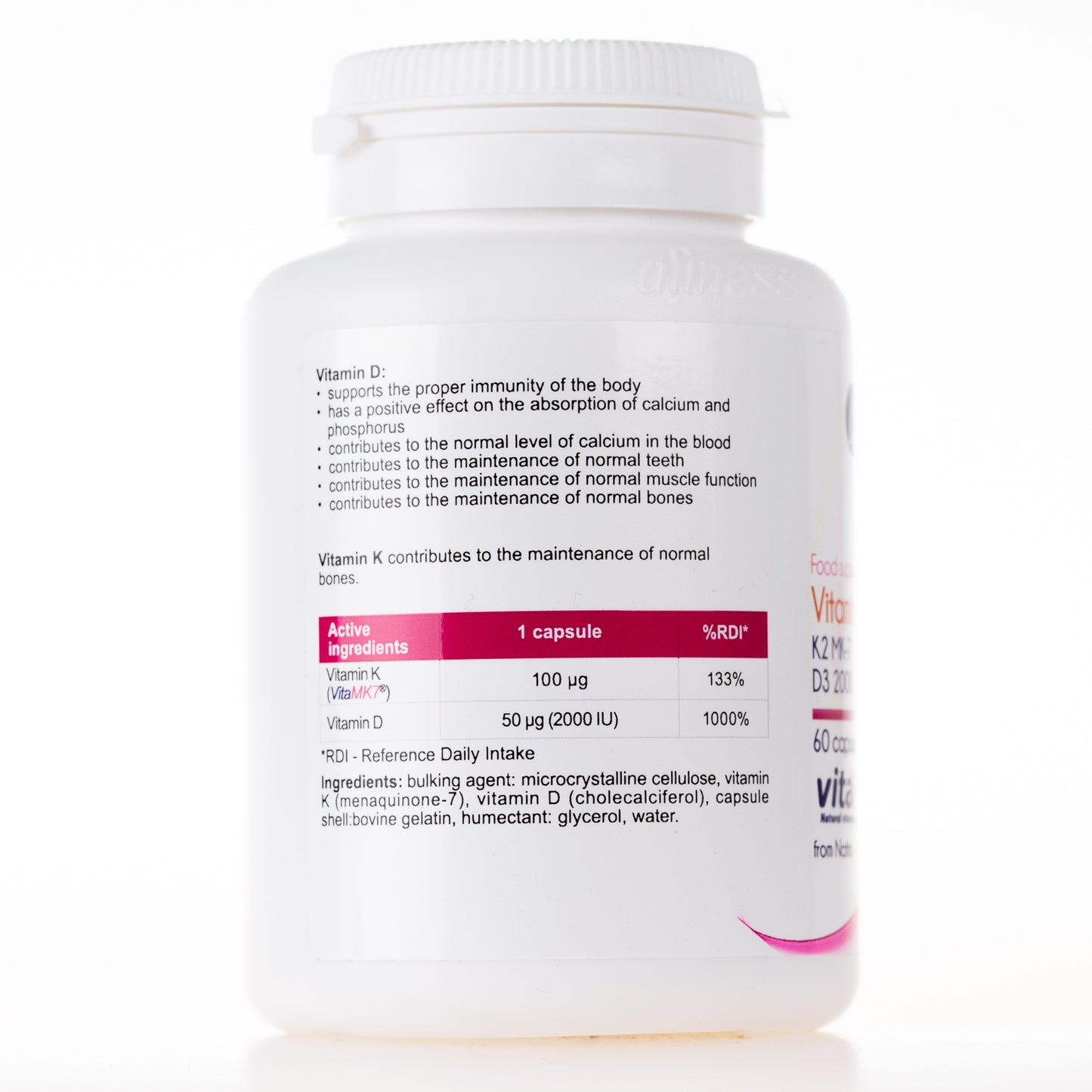 Vitamin D3 (2000 IU) with K2 MK7, 60 capsules