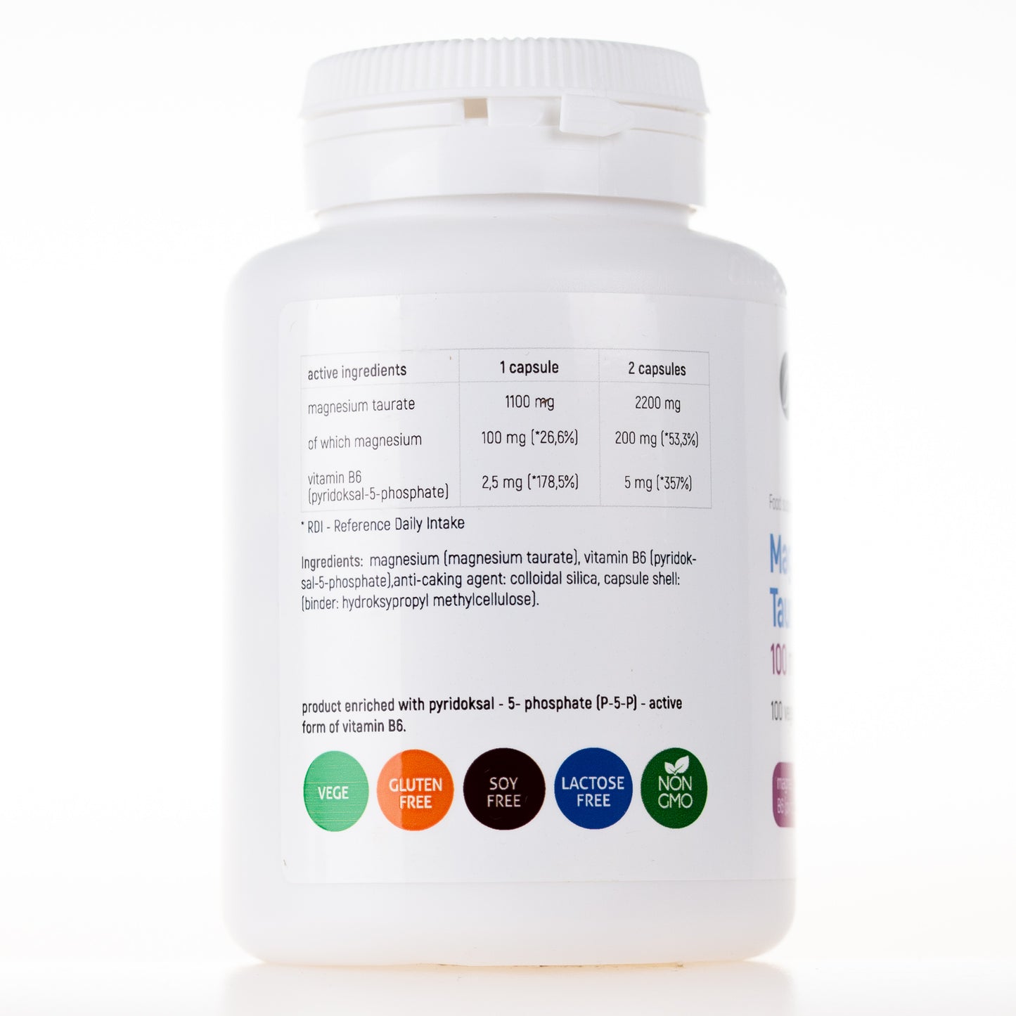 Magnesium Taurate with Vitamin B6 (P-5-P), 100 vegan capsules