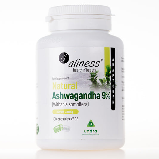 Aliness Naturalna Ashwagandha 580 mg 9%, 100 wegańskich kapsułek