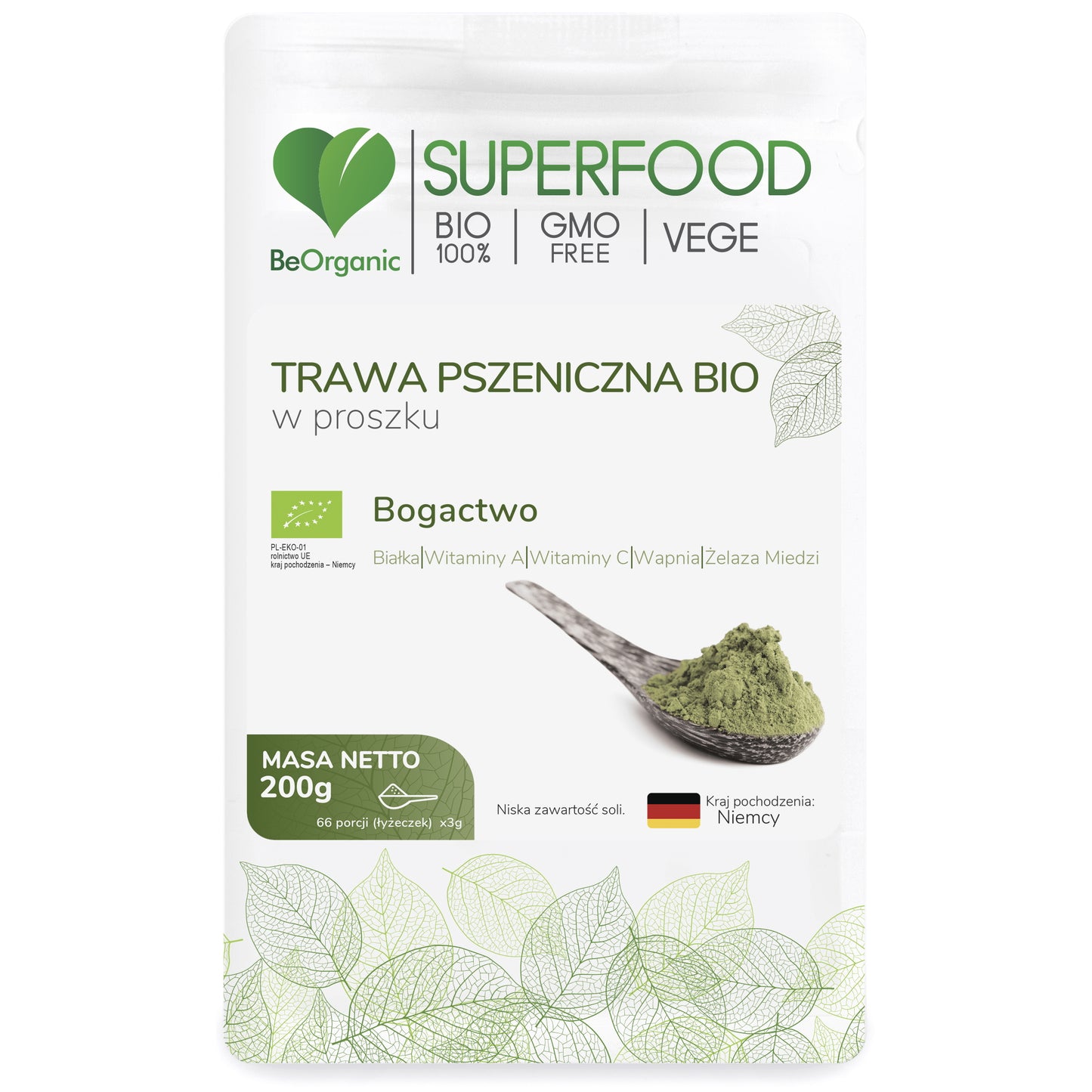 BeOrganic Proszek z trawy pszenicznej, 200g