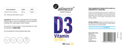 Max Strength Vitamin D3, 20000IU, 100 tablets