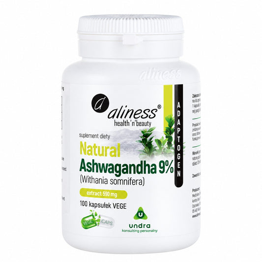 Aliness Naturalna Ashwagandha 580 mg 9%, 100 wegańskich kapsułek