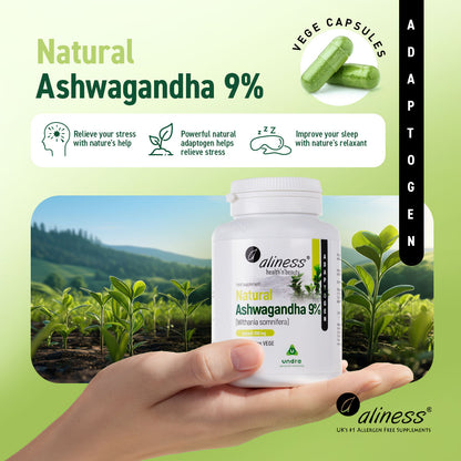 Aliness Naturalna Ashwagandha 580 mg 9%, 100 wegańskich kapsułek
