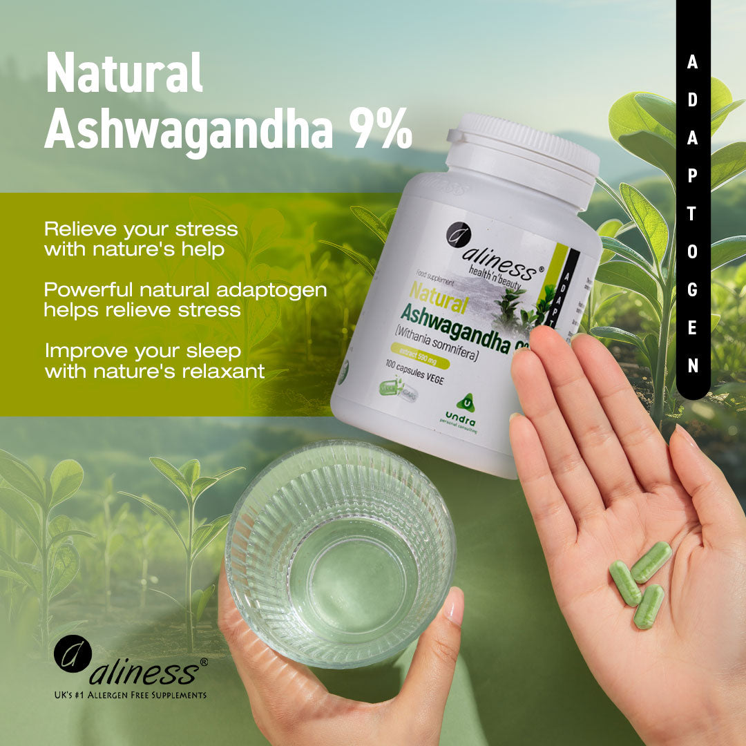 Aliness Naturalna Ashwagandha 580 mg 9%, 100 wegańskich kapsułek