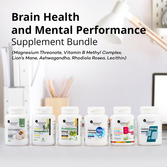 Brain Health and Mental Performance Supplement Bundle (Magnesium Threonate, Vitamin B Methyl Complex, Lion's Mane, Ashwagandha, Rhodiola Rosea, Lecithin)