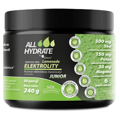 ALLHydrate, Elektrolity JUNIOR Lemoniada 240 g, 50 porcji