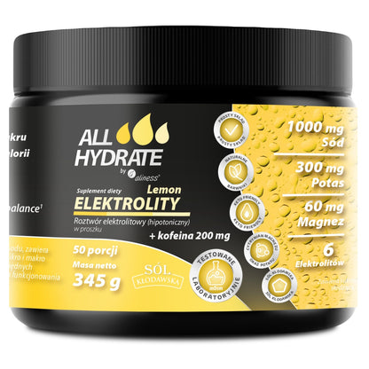 ALLHydrate, Elektrolity Lemon + Kofeina, 345 g, 50 porcji
