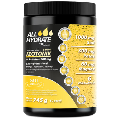 ALLHydrate, roztwor izotoniczny cytryna + kofeina 200 mg, 745 g, 50 porcji