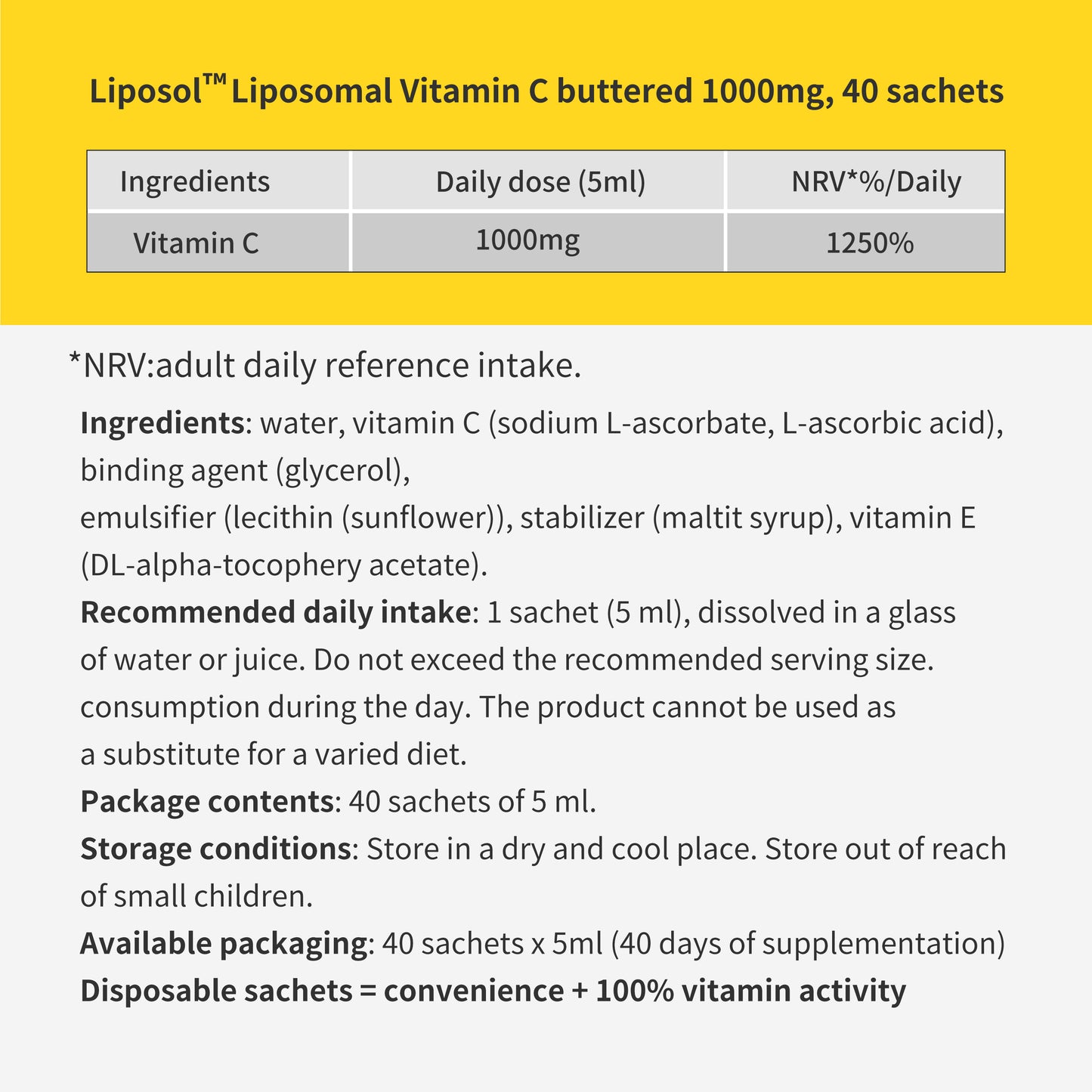 40 sachets of Liposomal Vitamin C 1000mg, Liposol