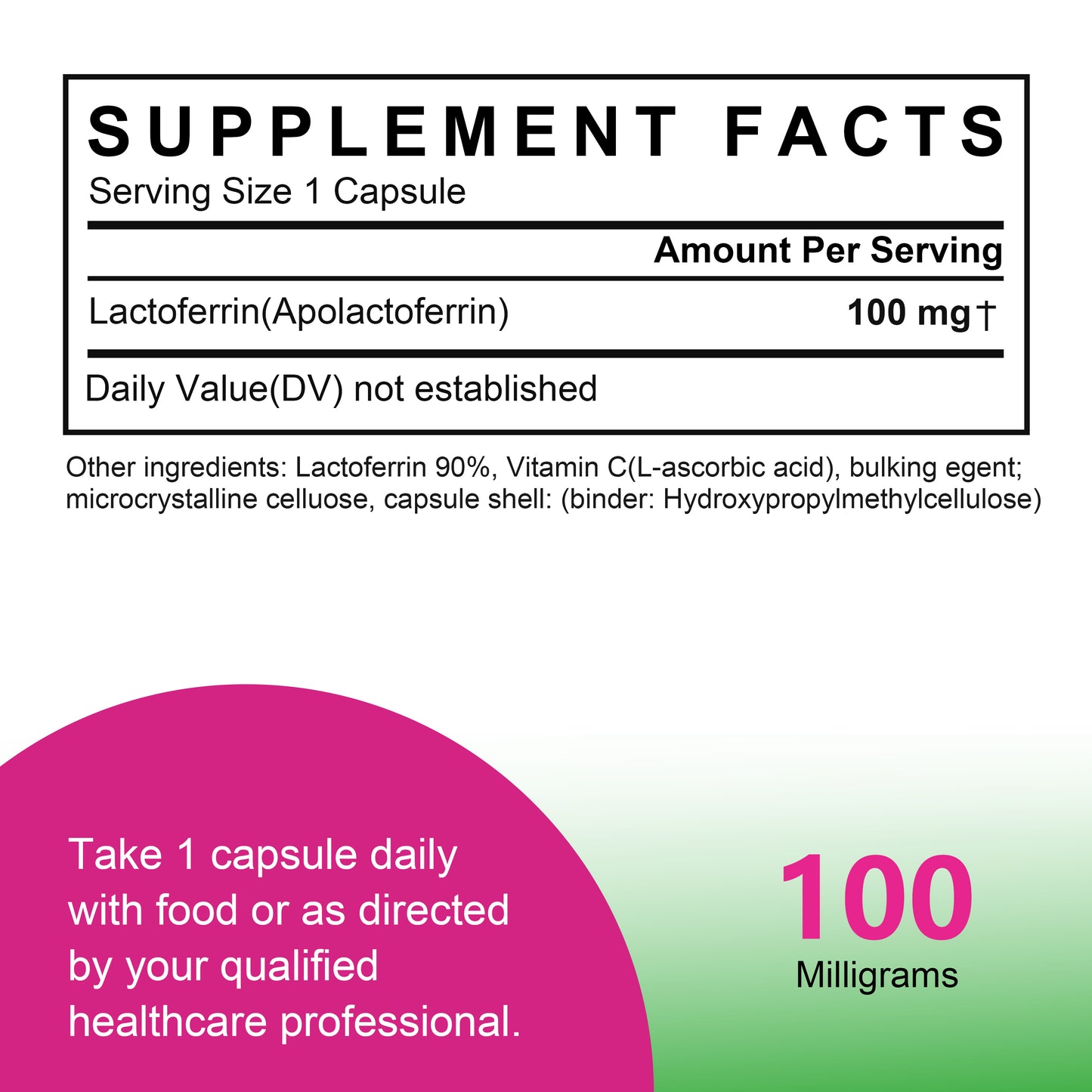 Lactoferrin, 60 capsules, LFS 90% 100mg, 2 months supply