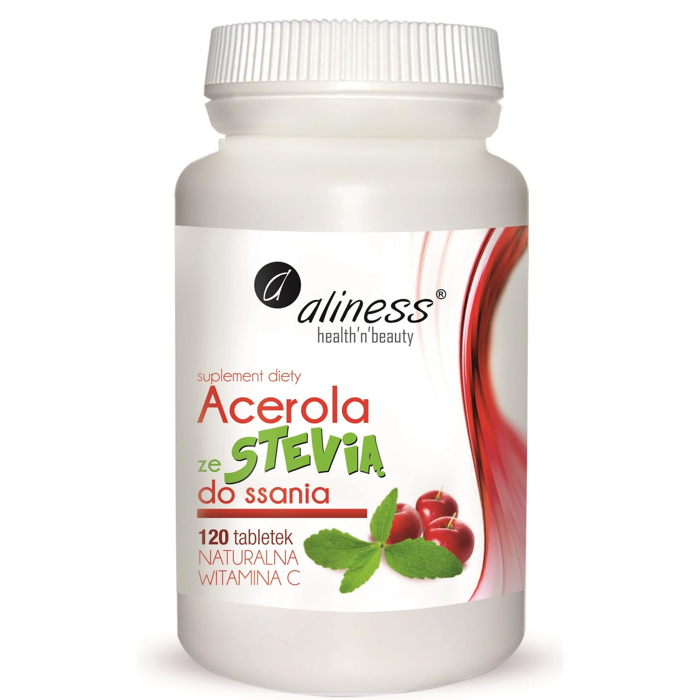 Aliness Acerola ze Stevią do ssania dla dzieci. Naturalna witamina C 125mg, 120 tabletek