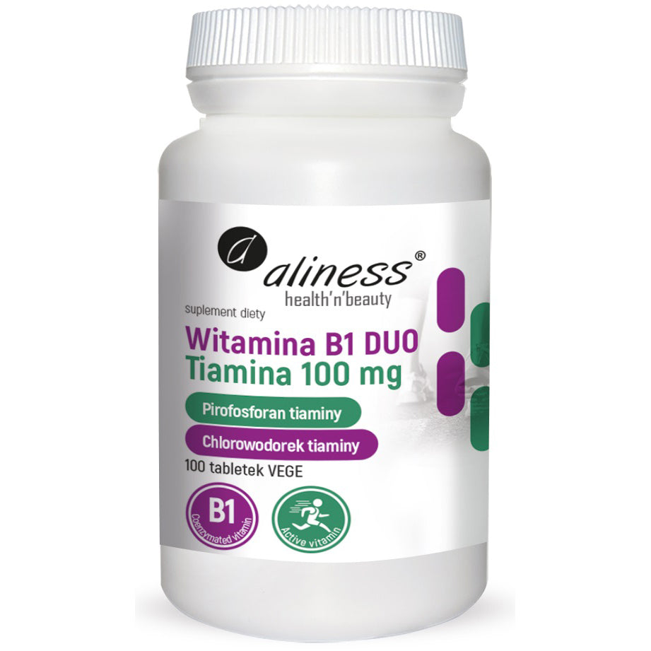 Aliness Witamina B1 (tiamina) DUO 100mg, 100 tabletek wegańskich