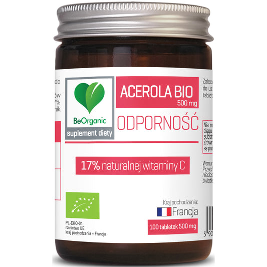 BeOrganic Acerola, Naturalna Witamina C, 500mg, 100 tabletek