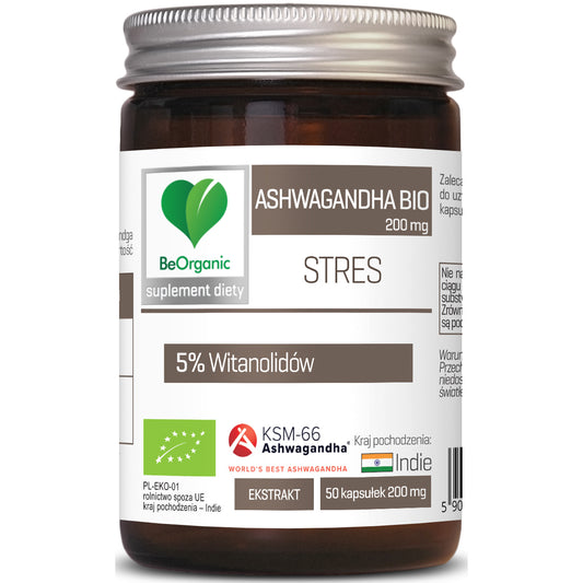 BeOrganic Ashwagandha KSM-66® 5% BIO, 200mg, 50 kapsułek wegańskich