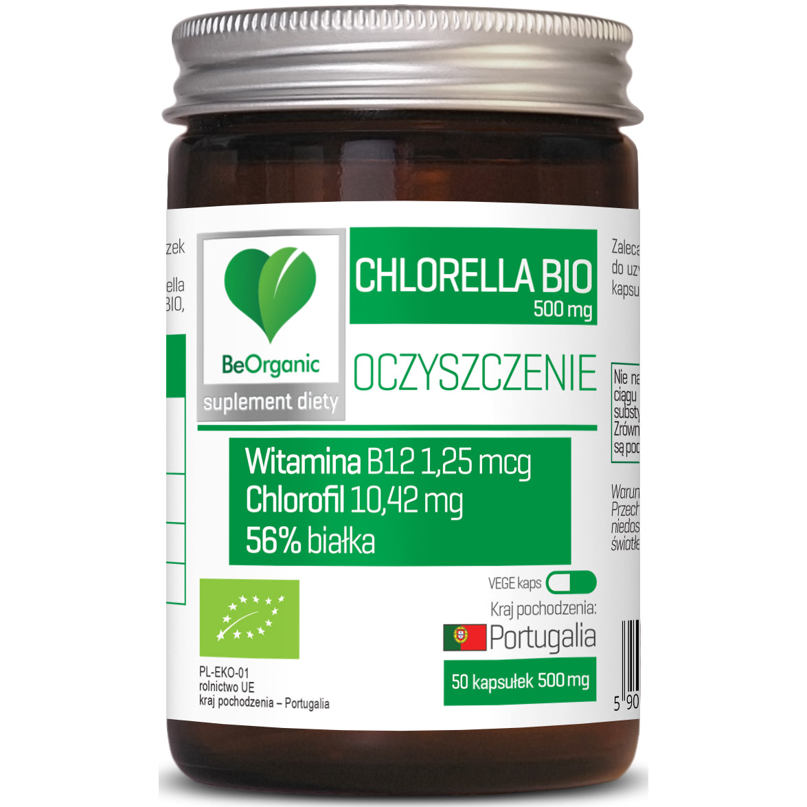 BeOrganic Chlorella BIO, 500mg, 50 kapsułek