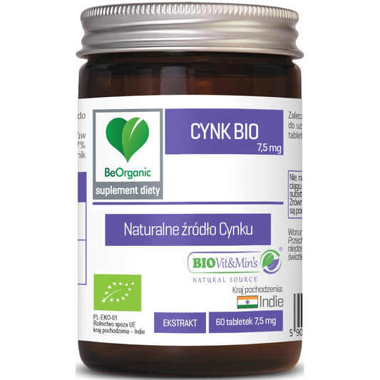 BeOrganic Cynk BIO 7,5 mg, 60 tabletek