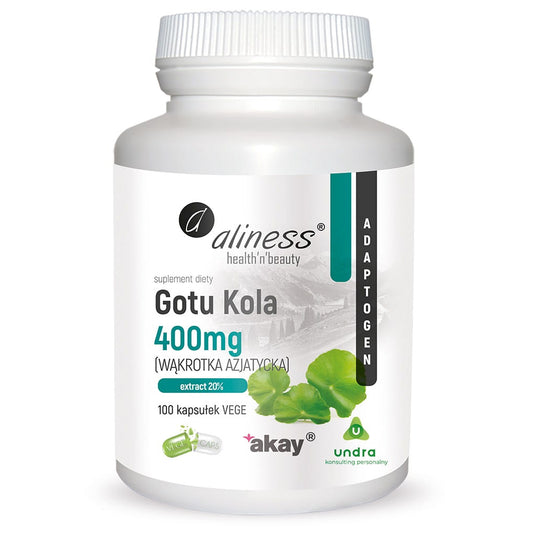 Aliness Gotu Kola (Centella asiatica, wąkrotka azjatycka) 400 mg, 100 kapsułek wegańskich