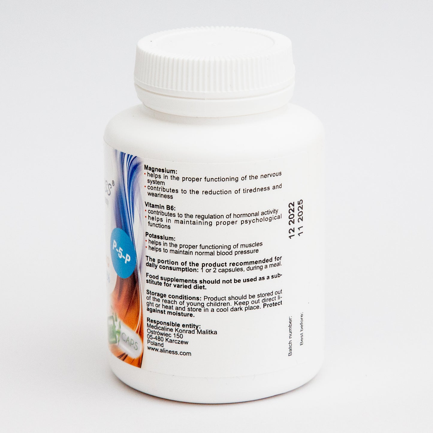Magnesium Citrate with Potassium and Vitamin B6 (P-5-P), 100 vegan capsules