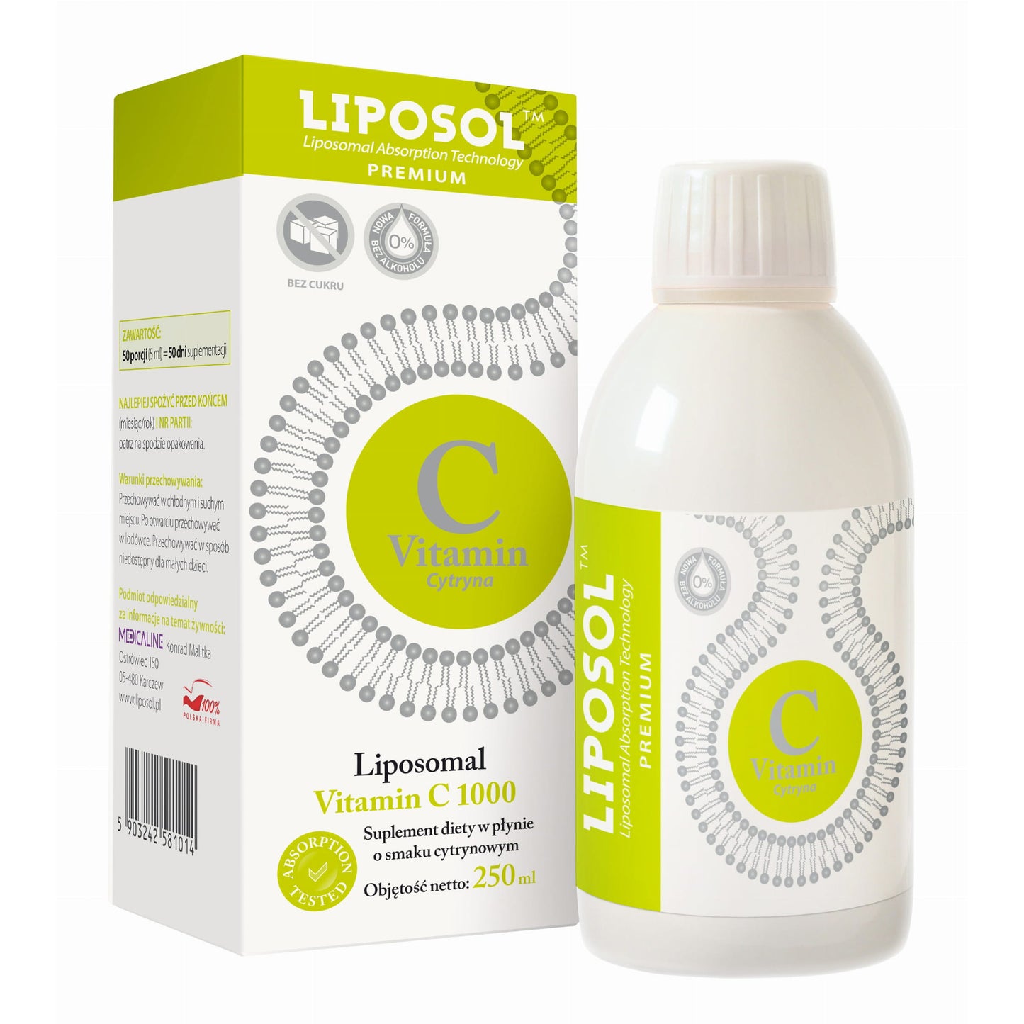 Liposol, Liposomal Vitamin C 1000mg, 250ml, lemon flavour, Liposol, Aliness