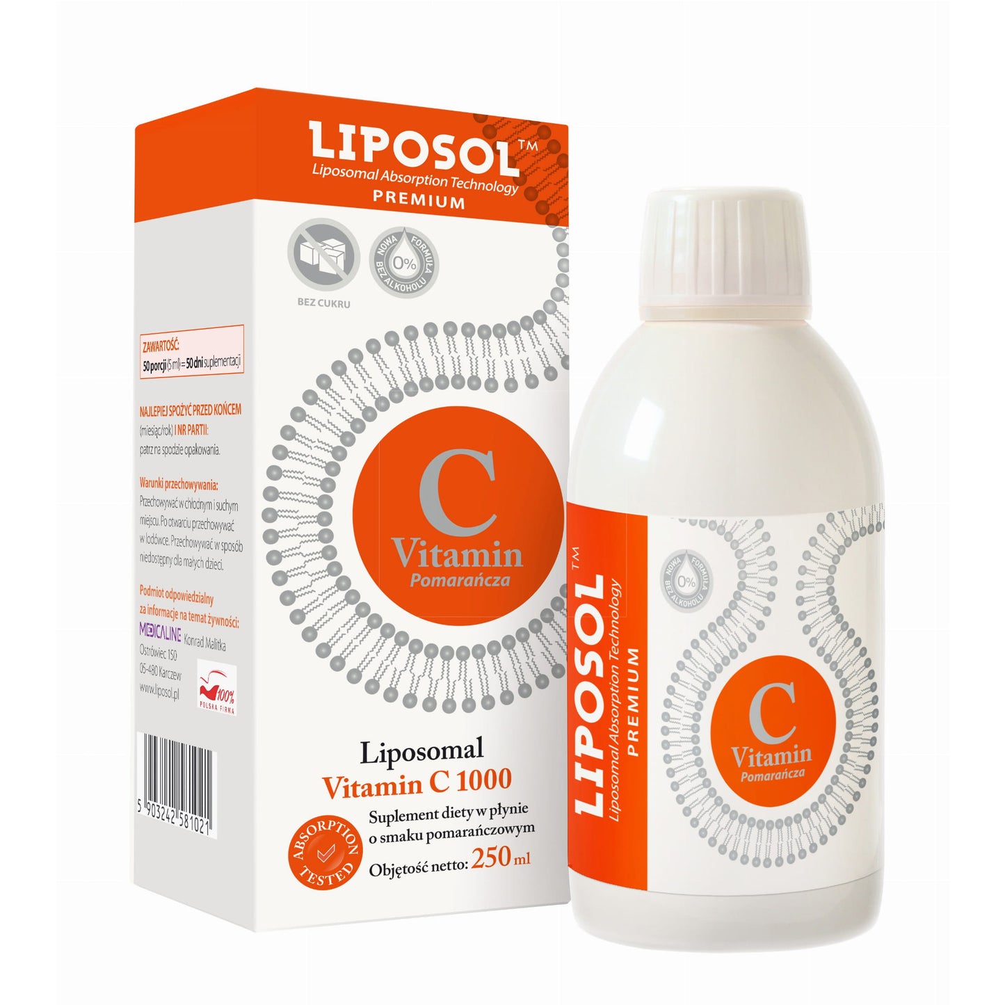 Liposol, Liposomal Vitamin C 1000mg, 250ml, orange flavour, Liposol, Aliness