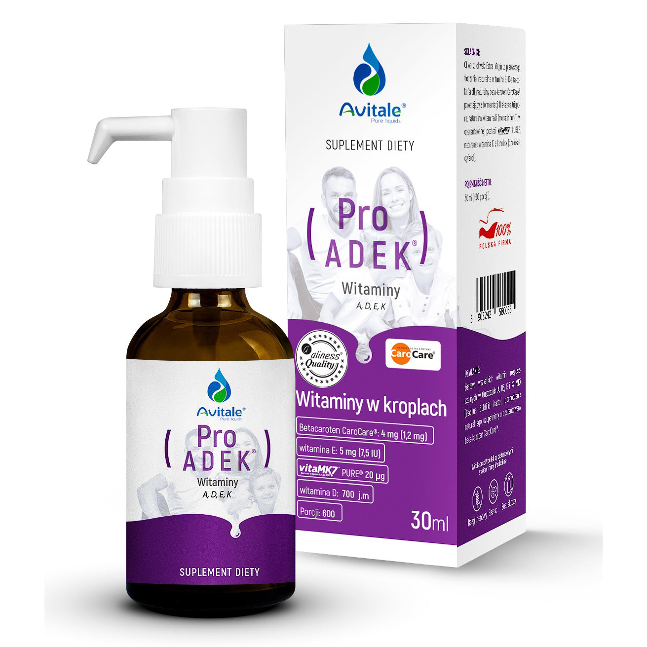 Avitale Witamina Pro ADEK® w kroplach, 30 ml, Aliness, Witamina A, D, E, K