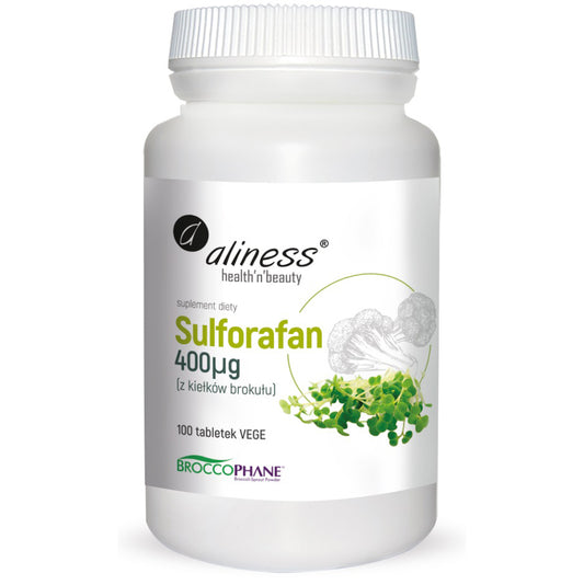 Aliness Sulforafan z kiełków brokuła, 100 wegańskich tabletek