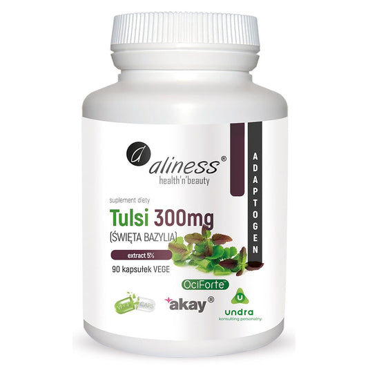 Aliness Tulsi (Święta Bazylia) ekstrakt 5% 300mg, 90 kapsułek vege