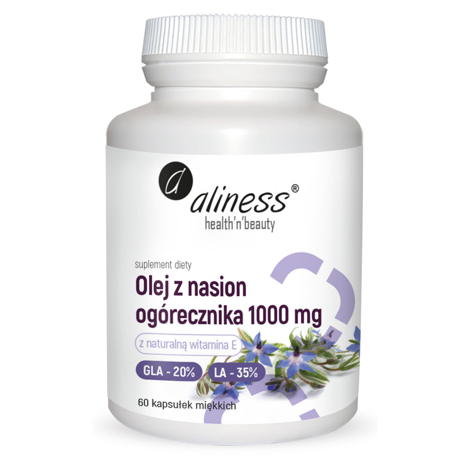 Aliness Olej z nasion ogórecznika 1000 mg, 20% GLA, 35% LA, 60 miękkich kapsułek